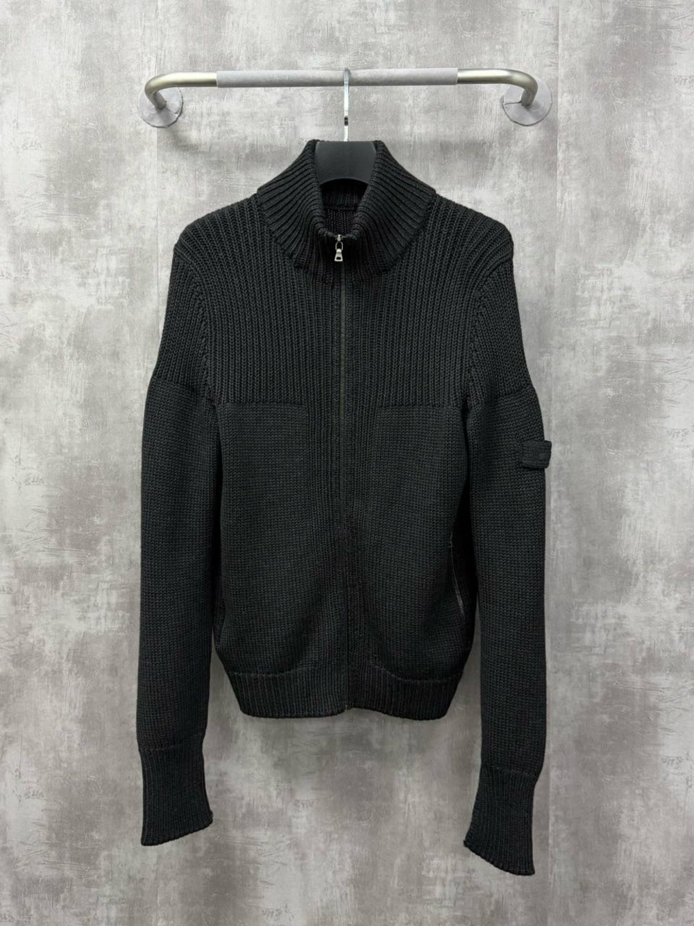 🚩steal Prada Black Ribbed Full-Zip Knit Jacket